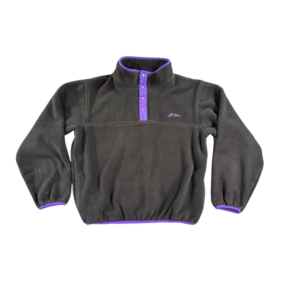 Vintage LL Bean Fleece Pullover‎ Kids XL Black Purple Snap Mock Neck Gorpcore